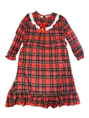 J. Khaki • Red • Plaid • Nightgown with White Lace Collar and Bow